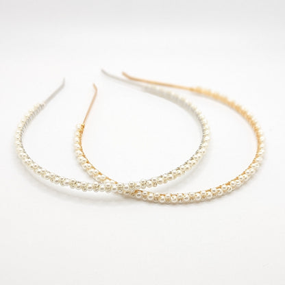 Kayla - Thin Pearl Headband Minimalist Bride