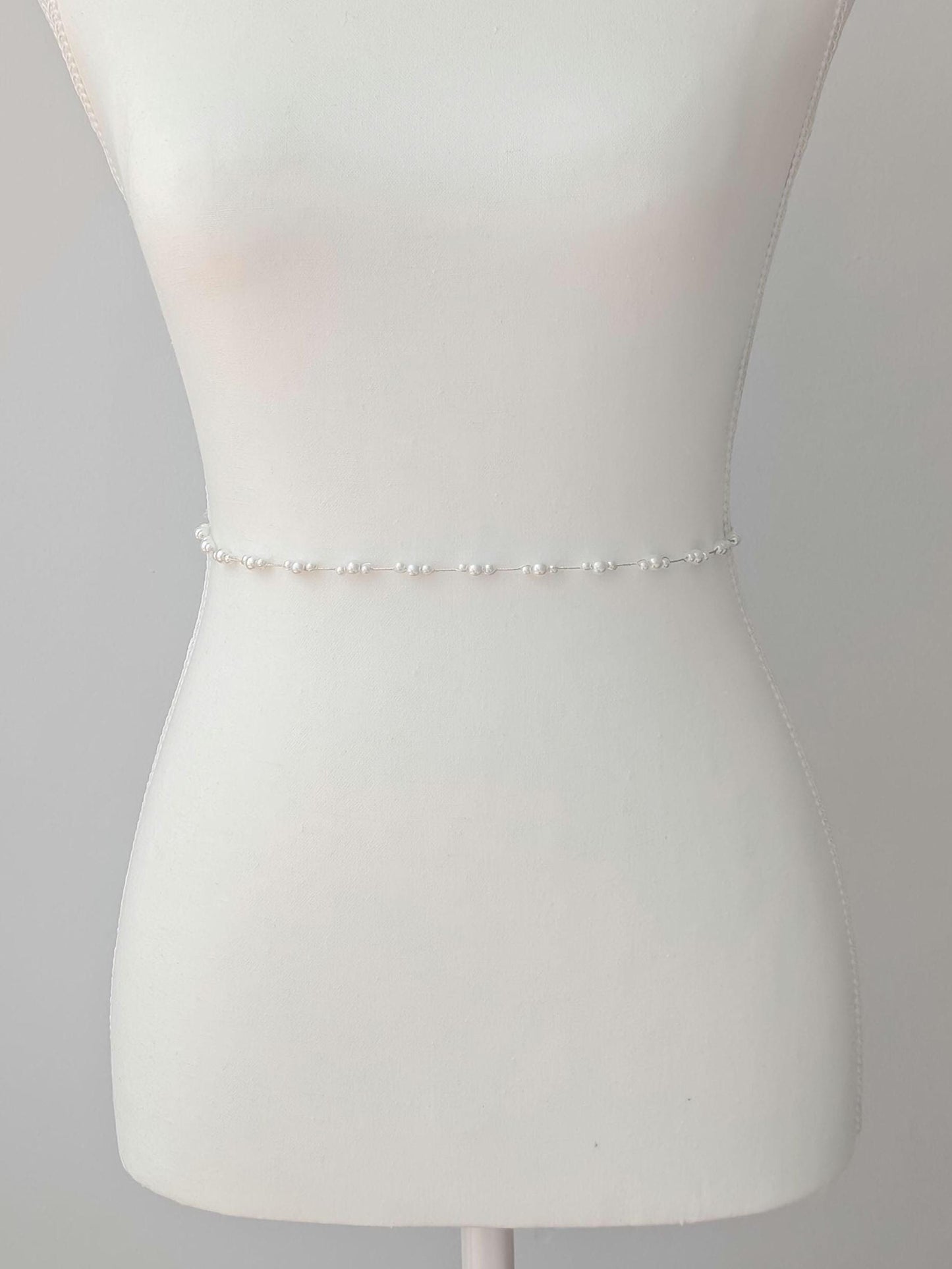 Rachel – Ultra Thin Dainty Pearl Wedding Sash (18"-24")