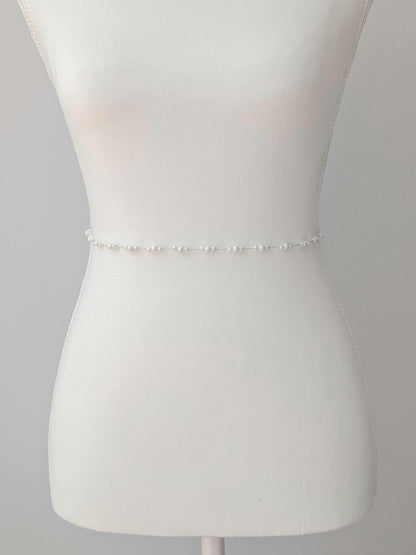 Rachel – Ultra Thin Dainty Pearl Wedding Sash (18"-24")