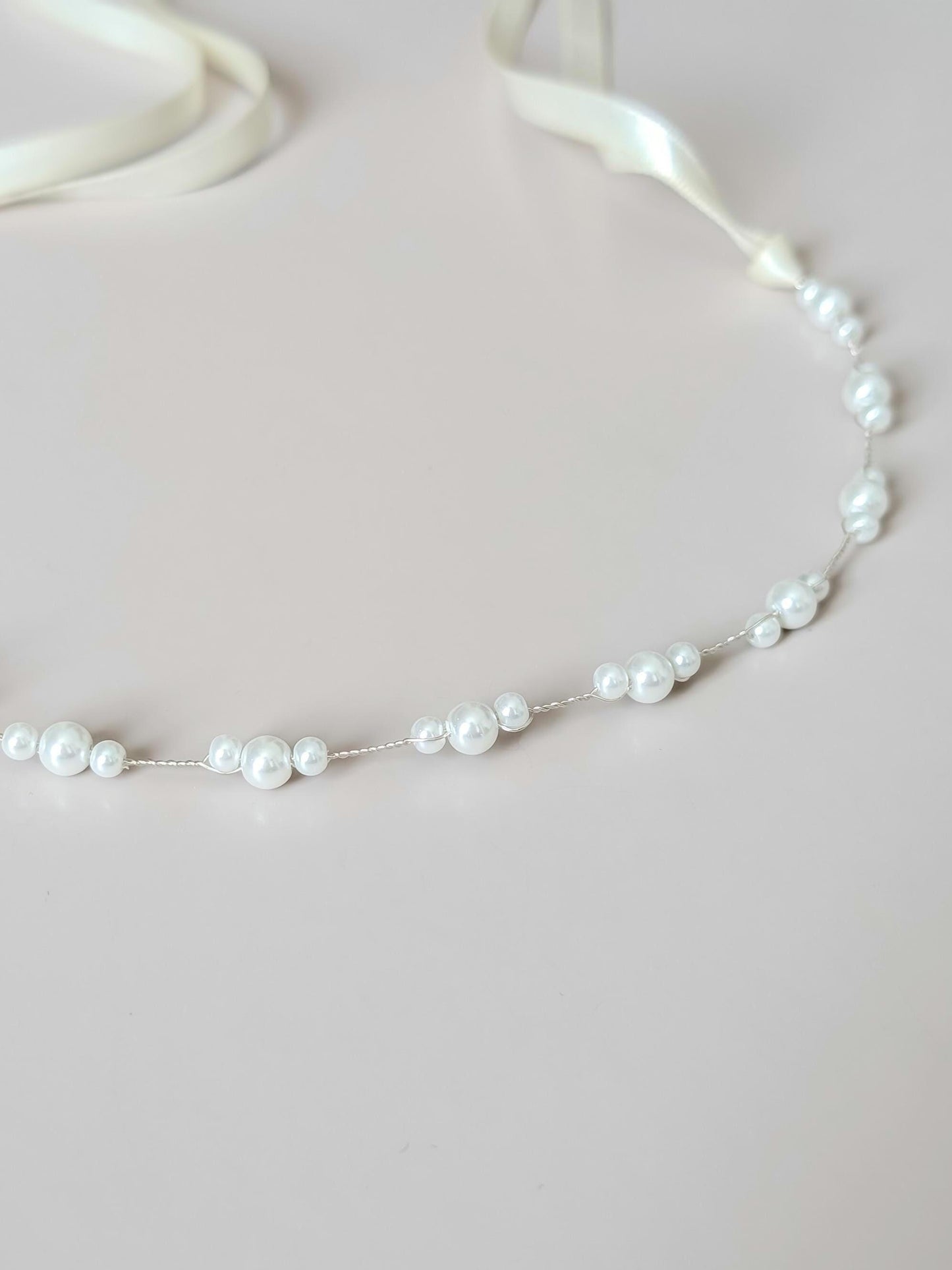 Rachel – Ultra Thin Dainty Pearl Wedding Sash (18"-24")