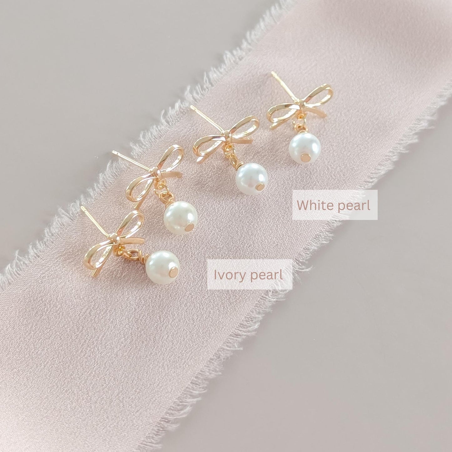 Nina - Pearl Bow Earrings Dainty 14k Gold Plated Bridal Studs