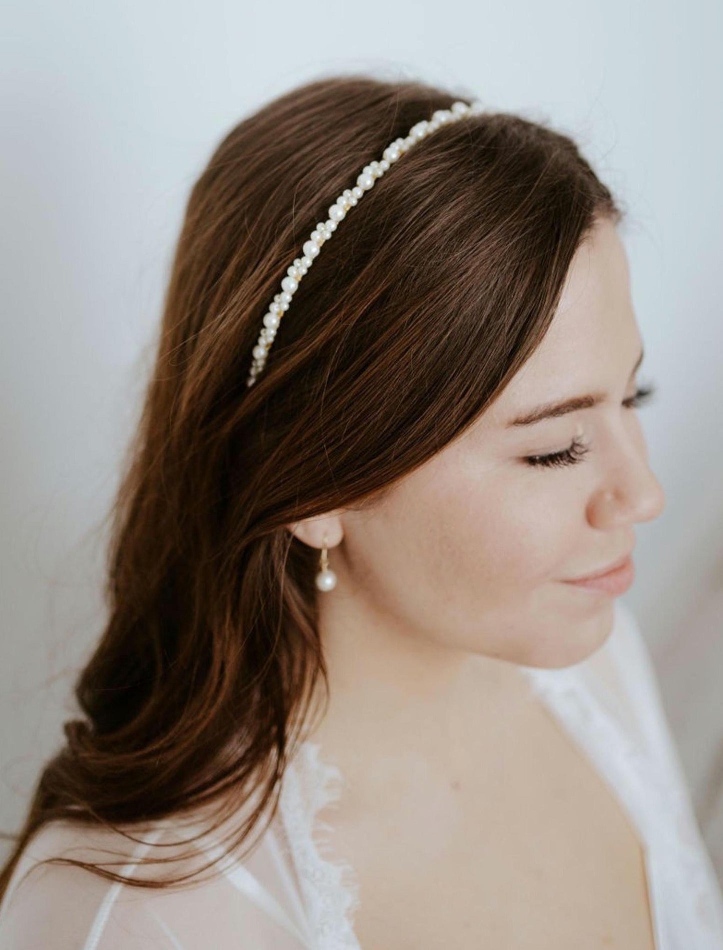 Kate & Anna Set - Dainty Pearl Headband and Pearl Drop Earrings