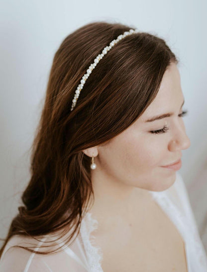 Kate & Anna Set - Dainty Pearl Headband and Pearl Drop Earrings