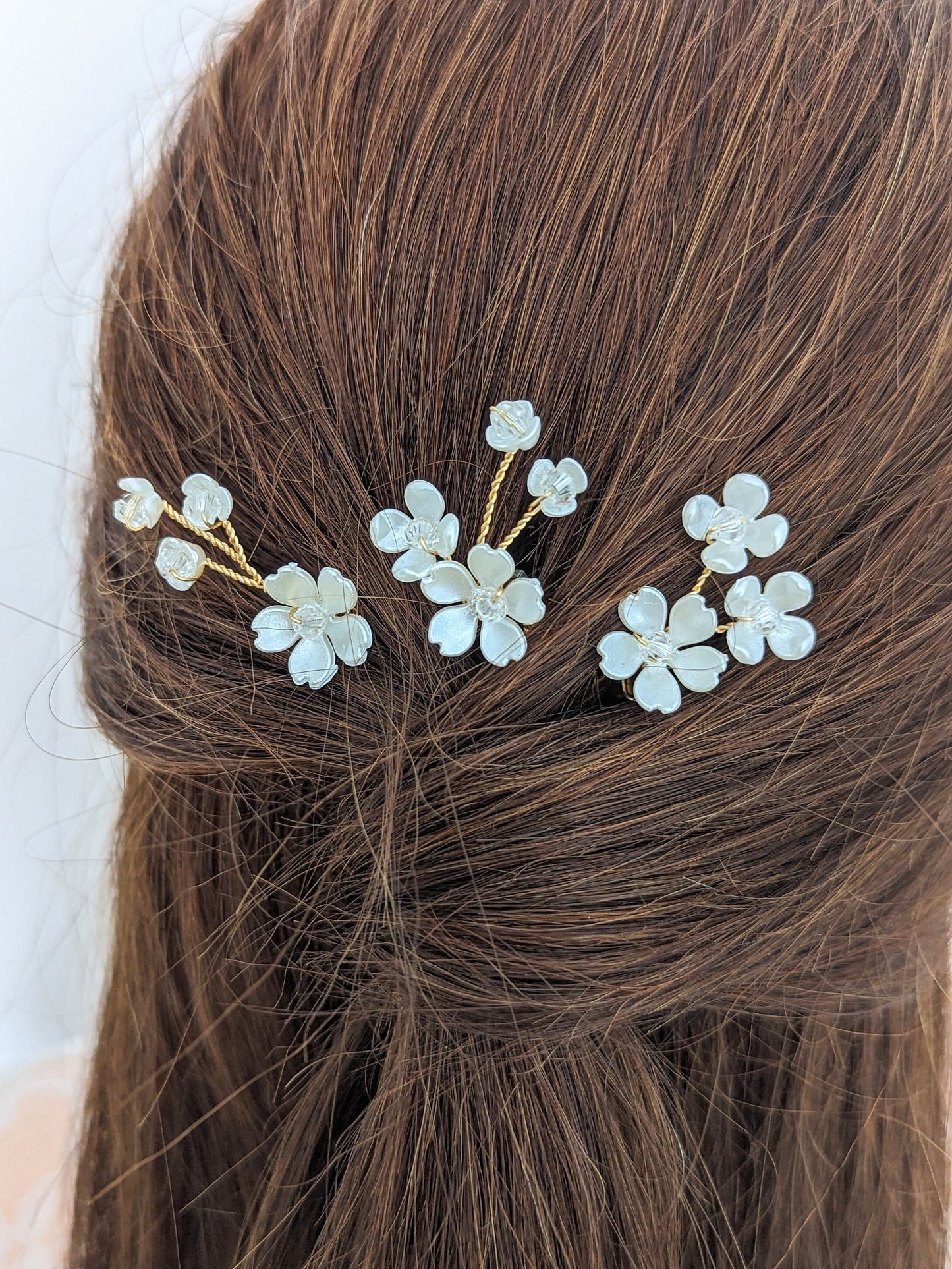 Posie - Delicate Floral & Crystal Hair Pins (Set of 3)