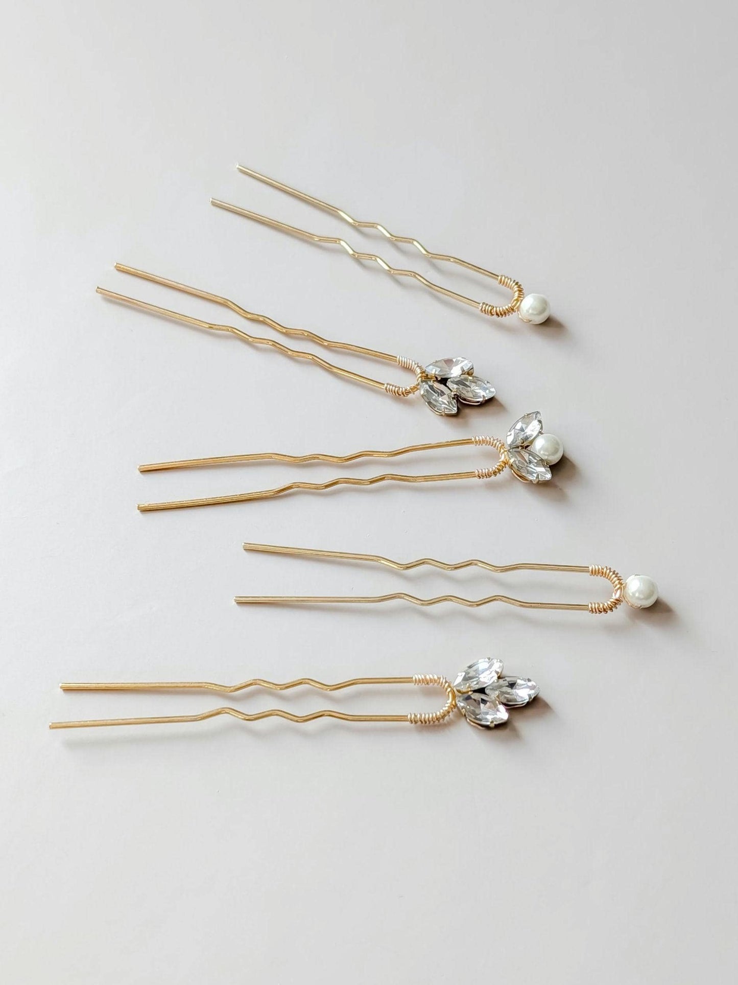 Celeste - Crystal & Pearl Hair Pin Set (5)