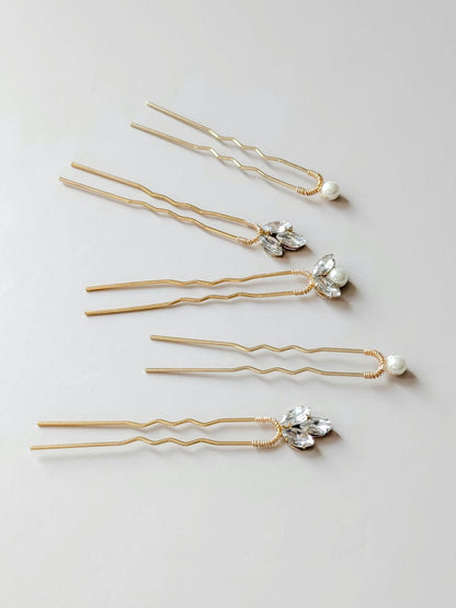 Celeste - Crystal & Pearl Hair Pin Set (5)