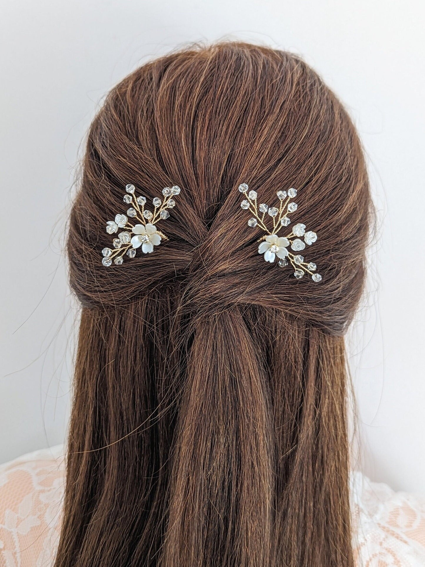Vivienne – Floral Crystal Hair Pin Set for Brides (Set of 2)