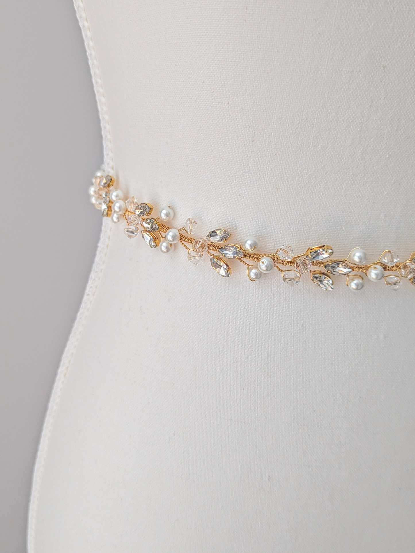 Charlotte - Crystal & Pearl Bridal Belt (18"-30")