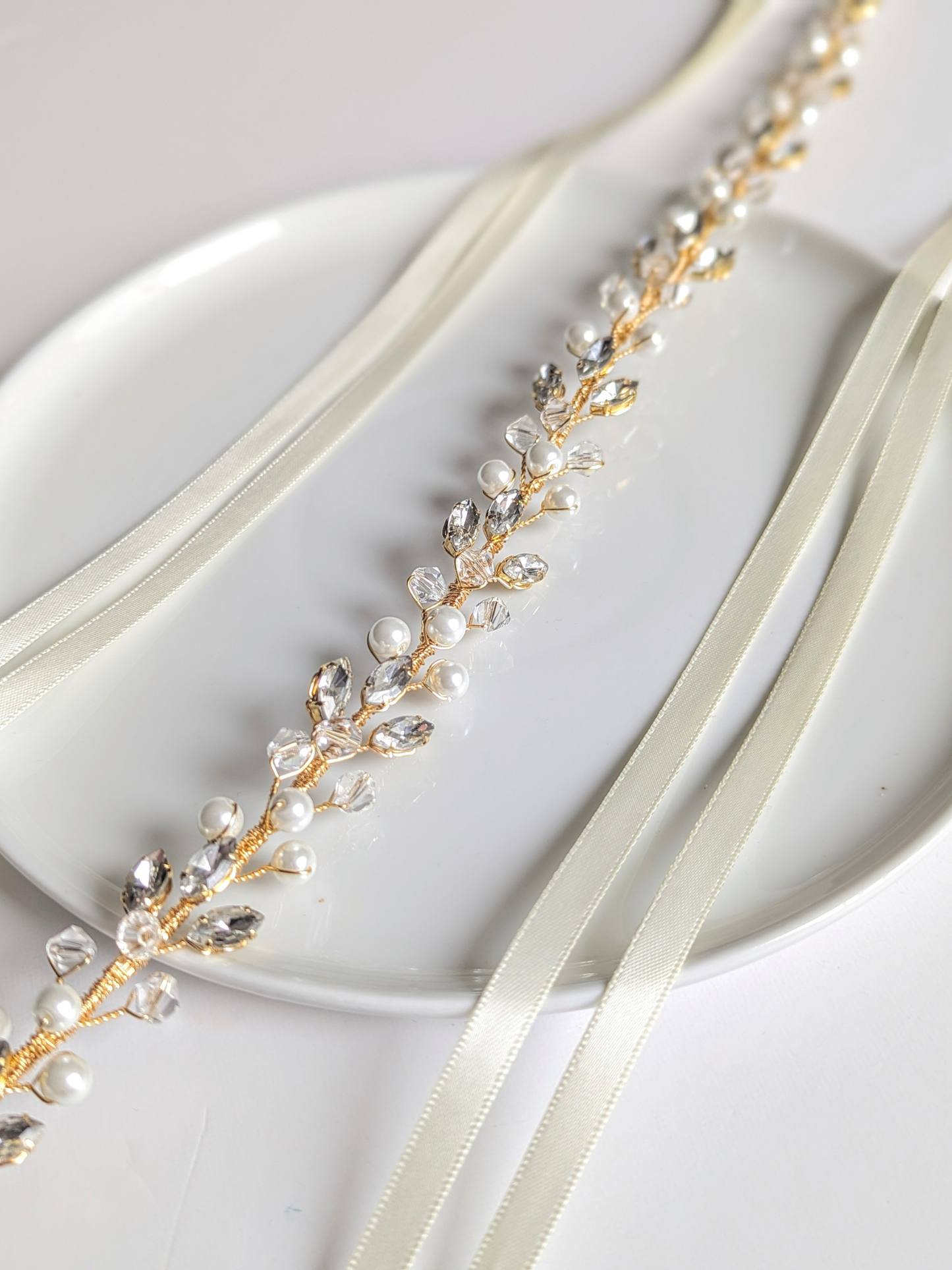 Charlotte - Crystal & Pearl Bridal Belt (18"-30")