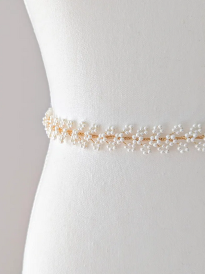 Sylvie - Baby’s Breath Inspired Pearl Bridal Sash (18"-24")