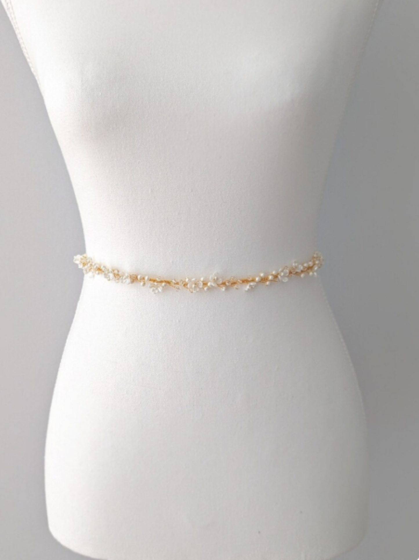 Rosalie - Thin Pearl & Floral Crystal Bridal Belt (18"-30")