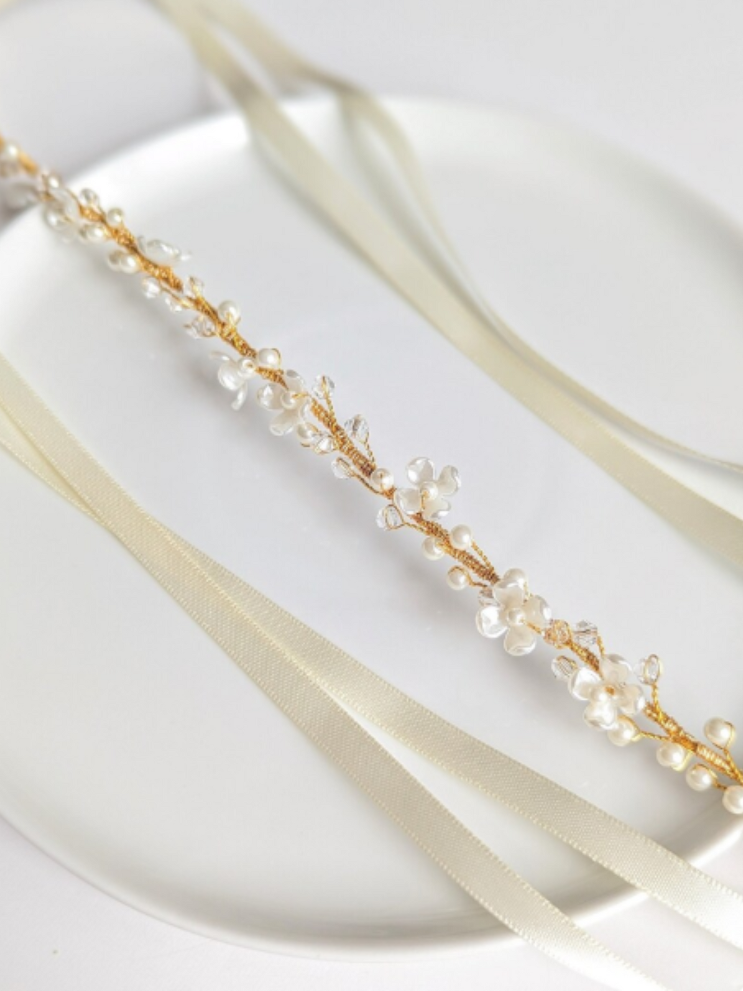 Rosalie - Thin Pearl & Floral Crystal Bridal Belt (18"-30")