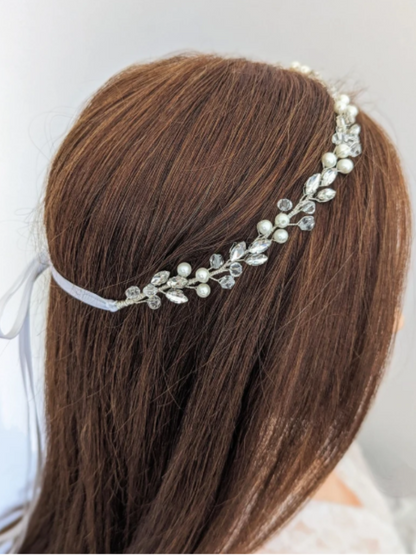 Charlotte - Bridal Crystal Headpiece With Ribbon (14")
