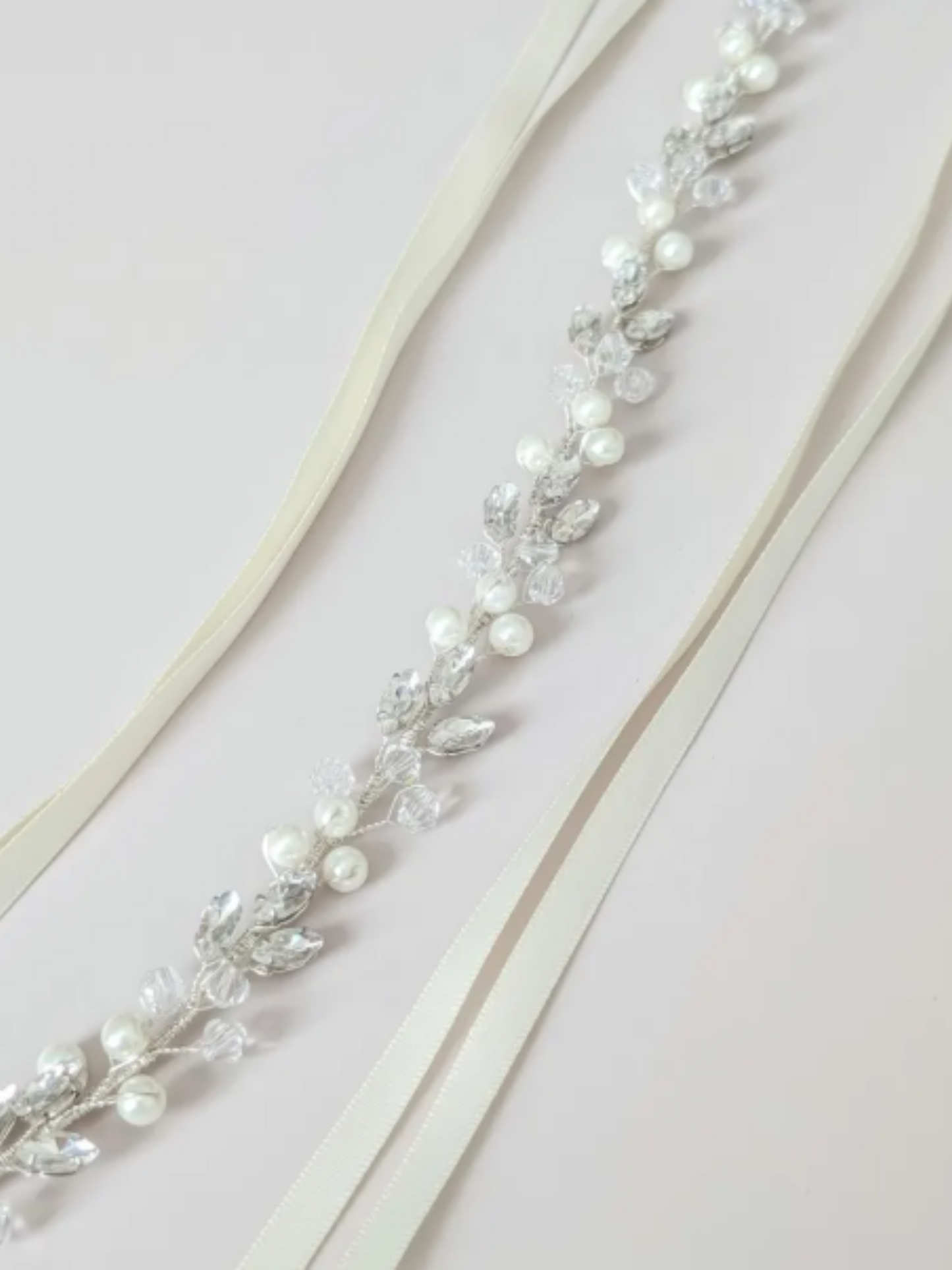 Charlotte - Bridal Crystal Headpiece With Ribbon (14")