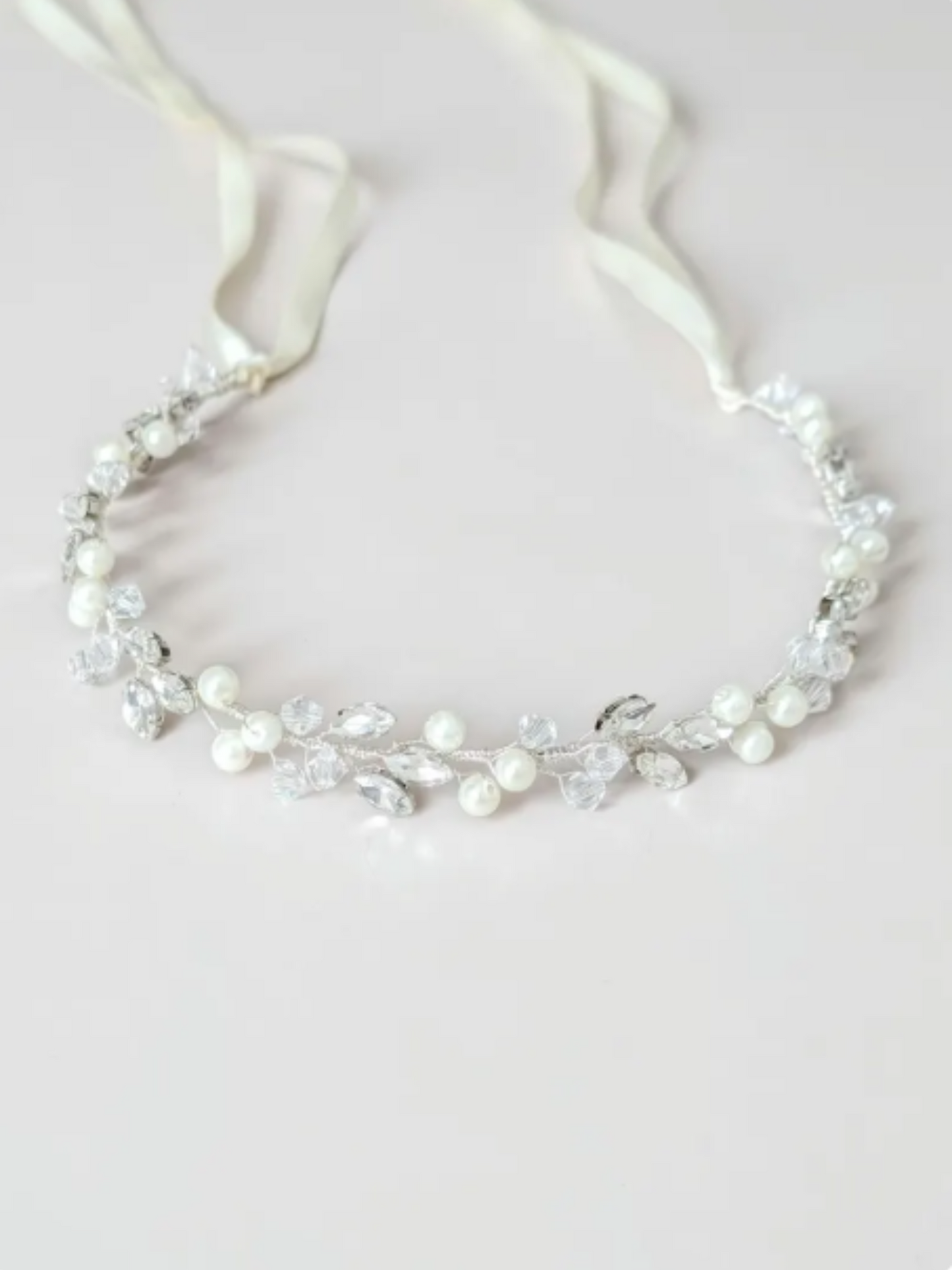 Charlotte - Bridal Crystal Headpiece With Ribbon (14")