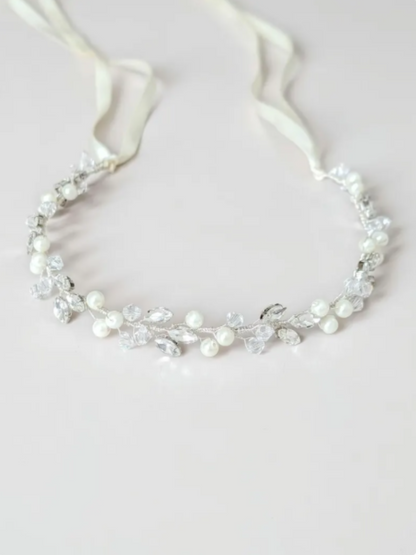 Charlotte - Bridal Crystal Headpiece With Ribbon (14")