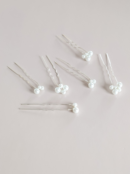 Elena - Pearl Cluster Hair Pin Set (Set of 6)