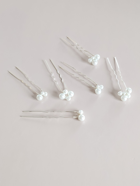 Elena - Pearl Cluster Hair Pin Set (Set of 6)