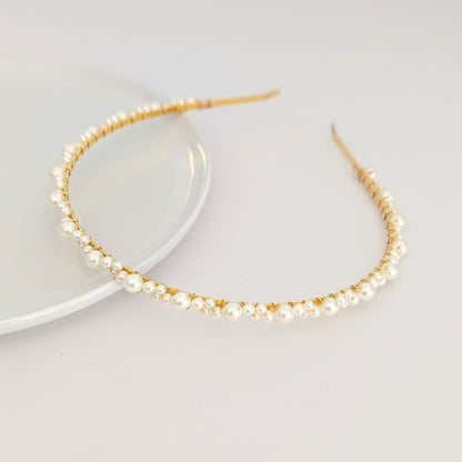 Kate & Anna Set - Dainty Pearl Headband and Pearl Drop Earrings
