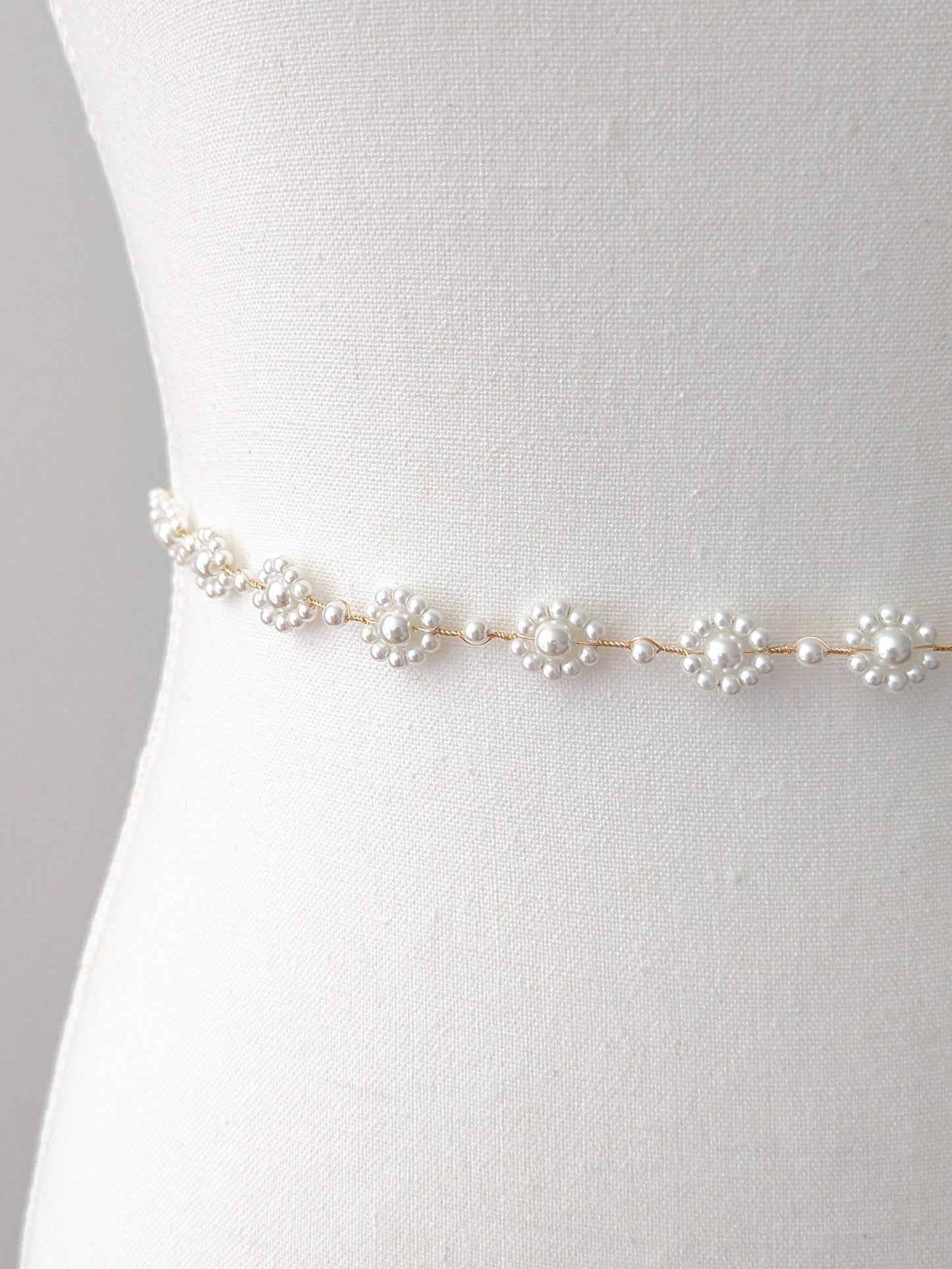 Audrey - Floral Pearl Bridal Sash (18"-30")