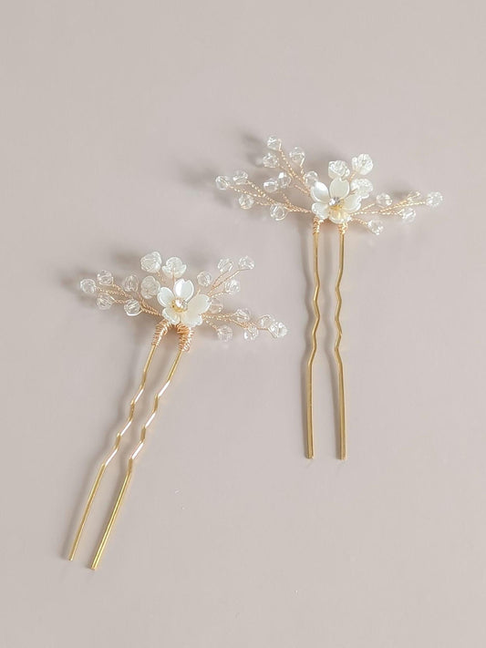 Vivienne – Floral Crystal Hair Pin Set for Brides (Set of 2)