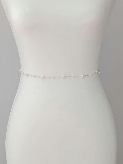 Hannah - Delicate Pearl Wedding Dress Sash (18"-30")