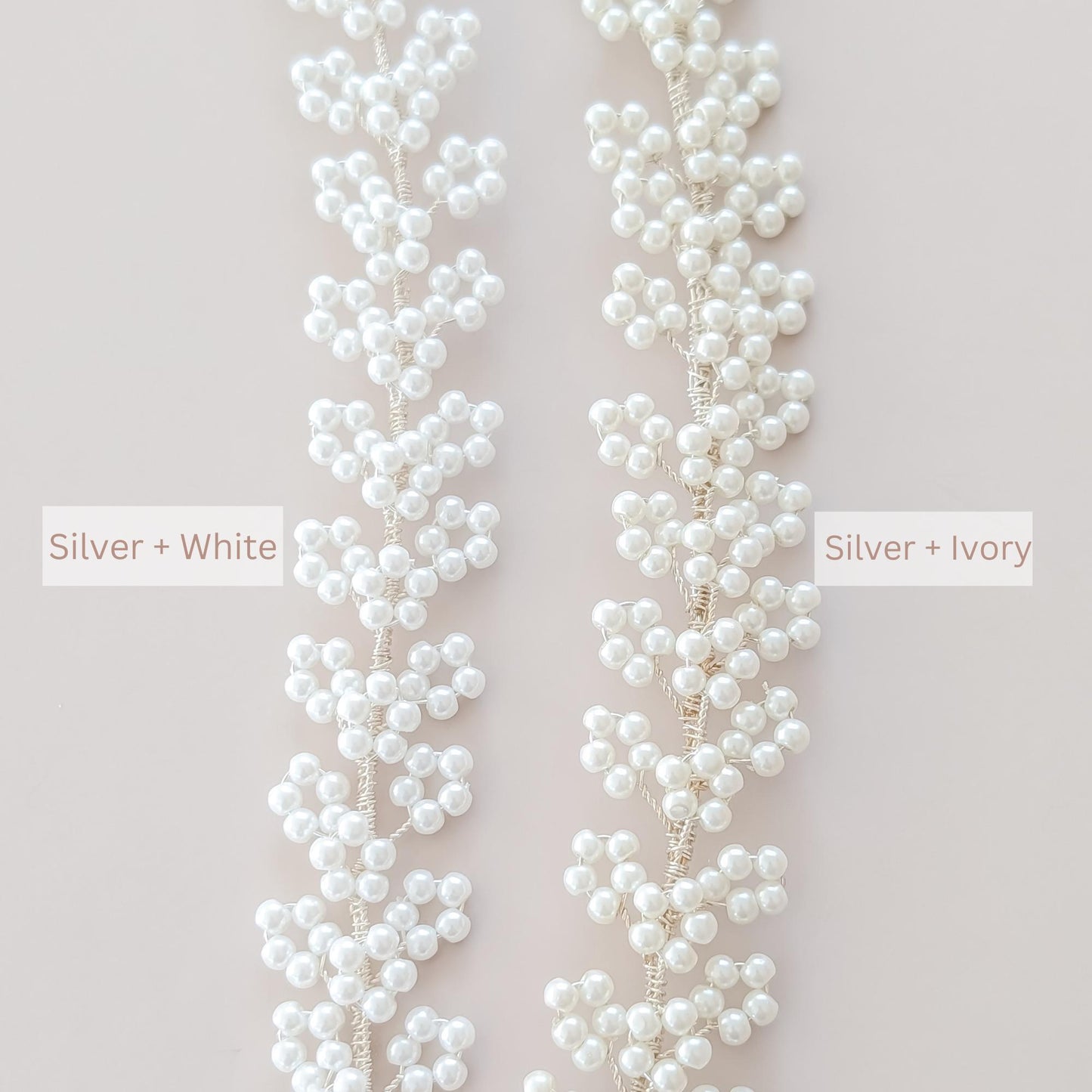 Sylvie - Baby’s Breath Pearl Ribbon Tie Headband (14")