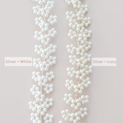 Sylvie - Baby’s Breath Pearl Ribbon Tie Headband (14")