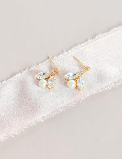 Ava - Crystal Bridal Earrings with Pearl Accents