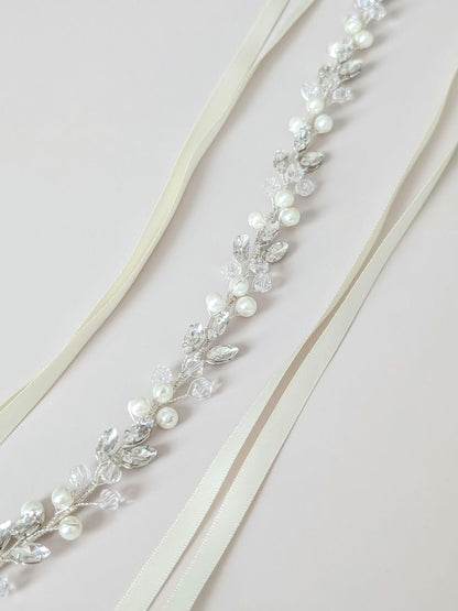 Charlotte - Crystal & Pearl Bridal Belt (18"-30")