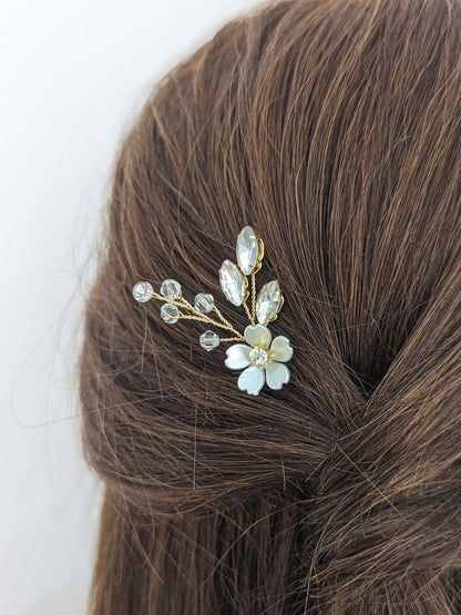Poppy - Flower and Crystal Bridal Hair Pins (Set of 1-6)