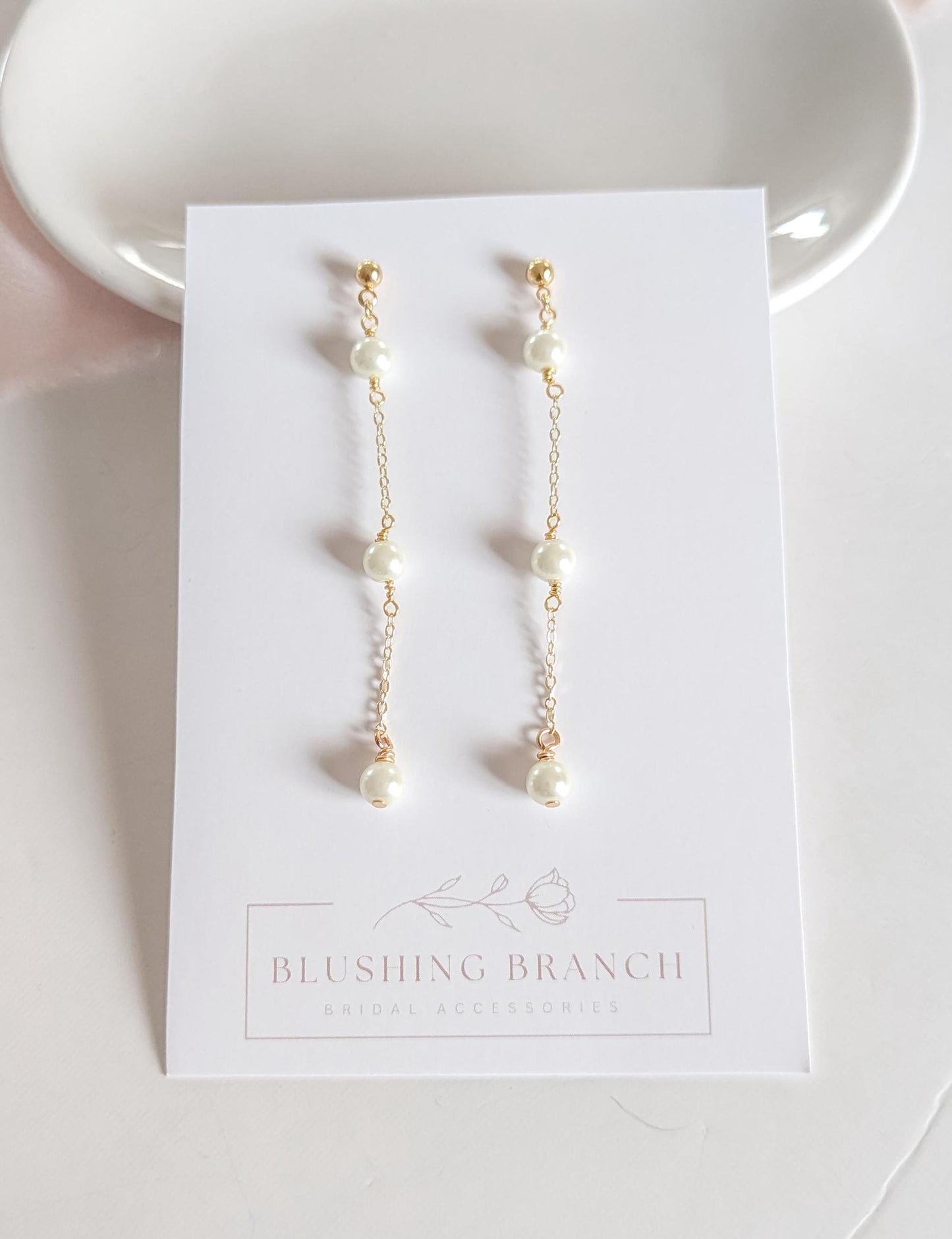 Elle - Dainty Pearl Bridal Earring Long Wedding Jewelry