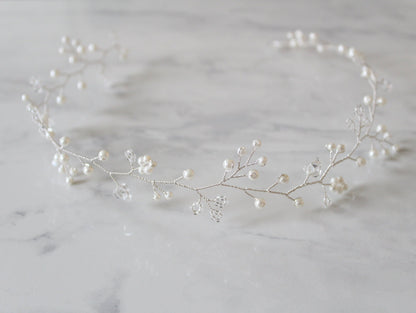 Willow - Boho Pearl & Crystal Floral Hair Vine (6"-24")