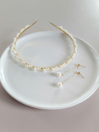 Kate & Sabine Set - Pearl Headband and Long Drop Earrings