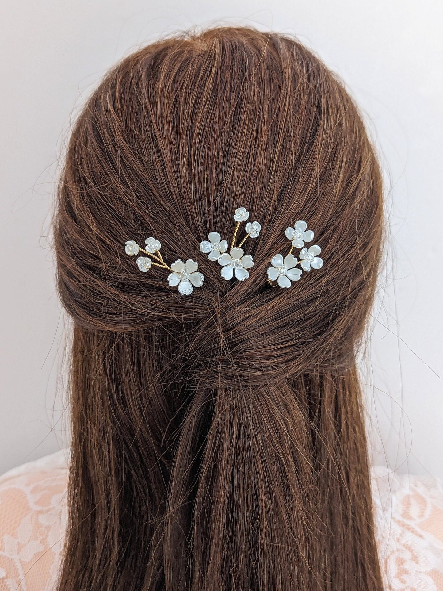 Posie - Delicate Floral & Crystal Hair Pins (Set of 3)