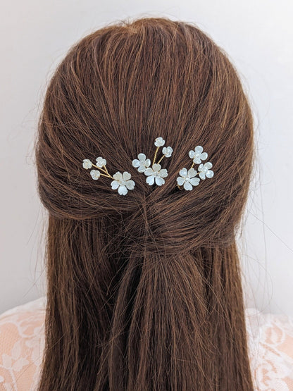 Posie - Delicate Floral & Crystal Hair Pins (Set of 3)