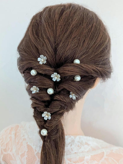 Elodie – Mixed Floral & Pearl Hair Pins (Set of 2–15)