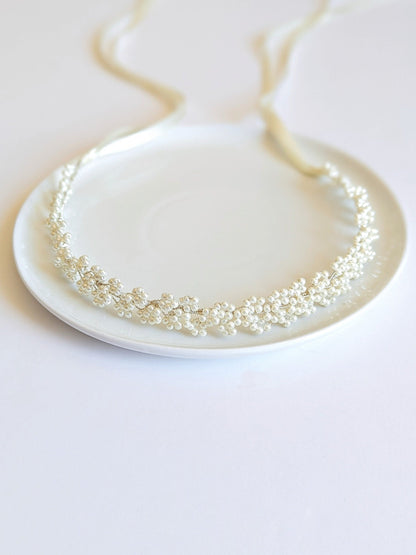 Sylvie - Baby’s Breath Inspired Pearl Bridal Sash (18"-24")