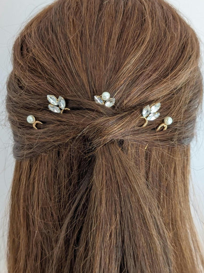 Celeste - Crystal & Pearl Hair Pin Set (5)