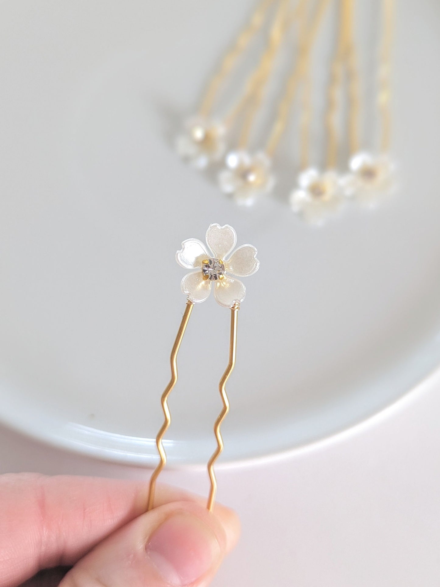 Camille – Single Flower Hair Pins (Set of 3, 5, or 10)