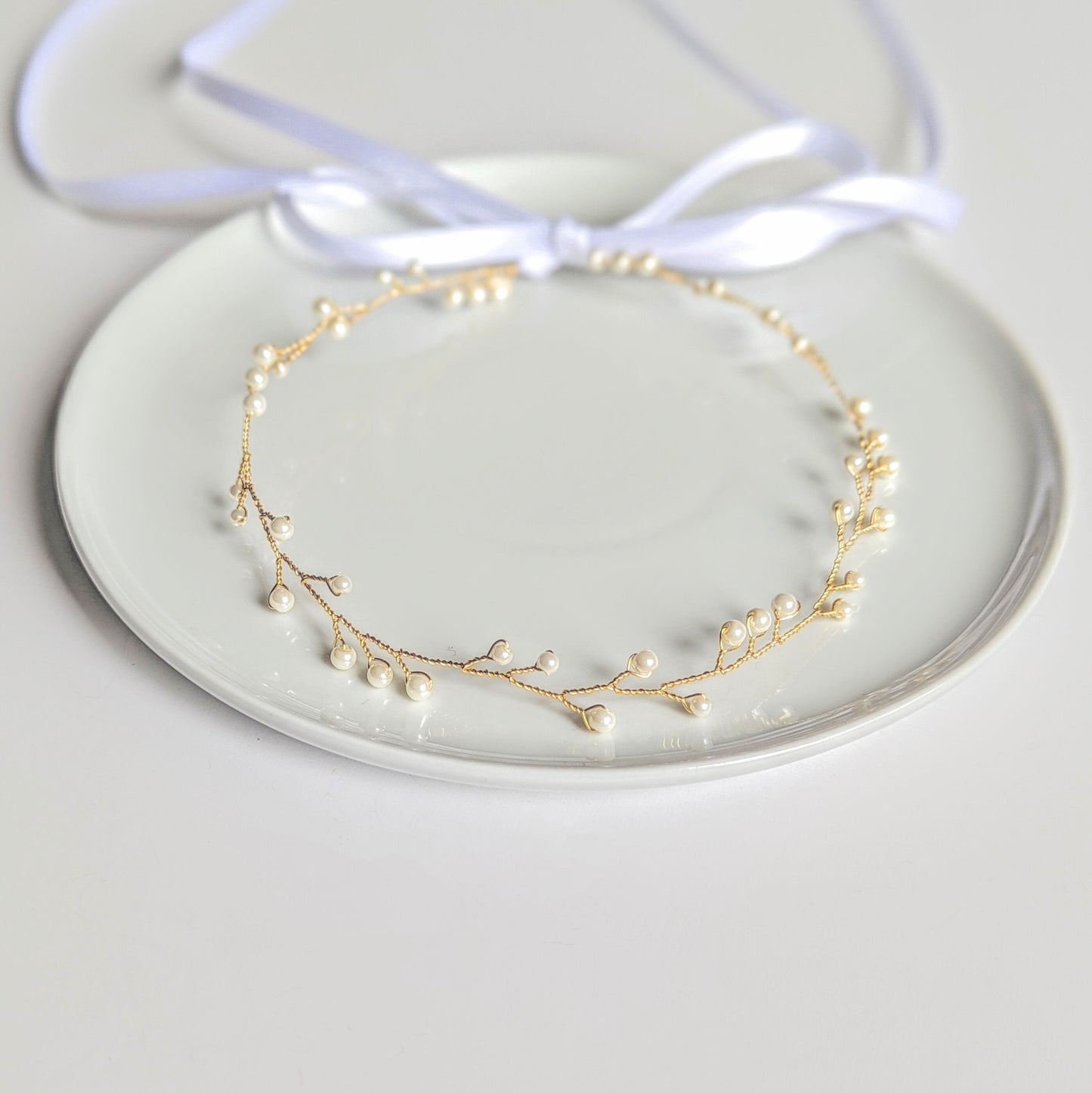 Cora - Delicate Pearl Vine Wedding Sash with Ribbon Tie (20")