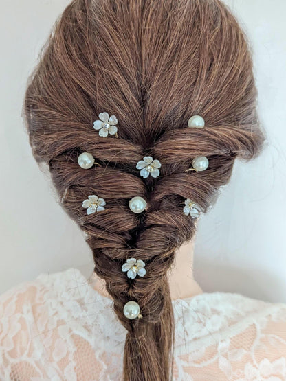 Elodie – Mixed Floral & Pearl Hair Pins (Set of 2–15)