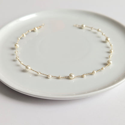 Hannah - Thin Pearl Bridal Hair Vine (8"-24")