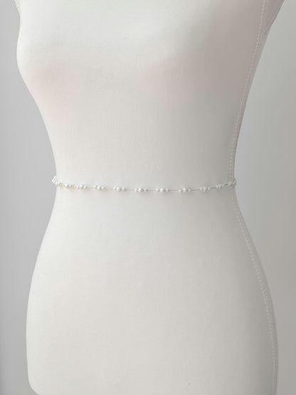 Rachel – Ultra Thin Dainty Pearl Wedding Sash (18"-24")