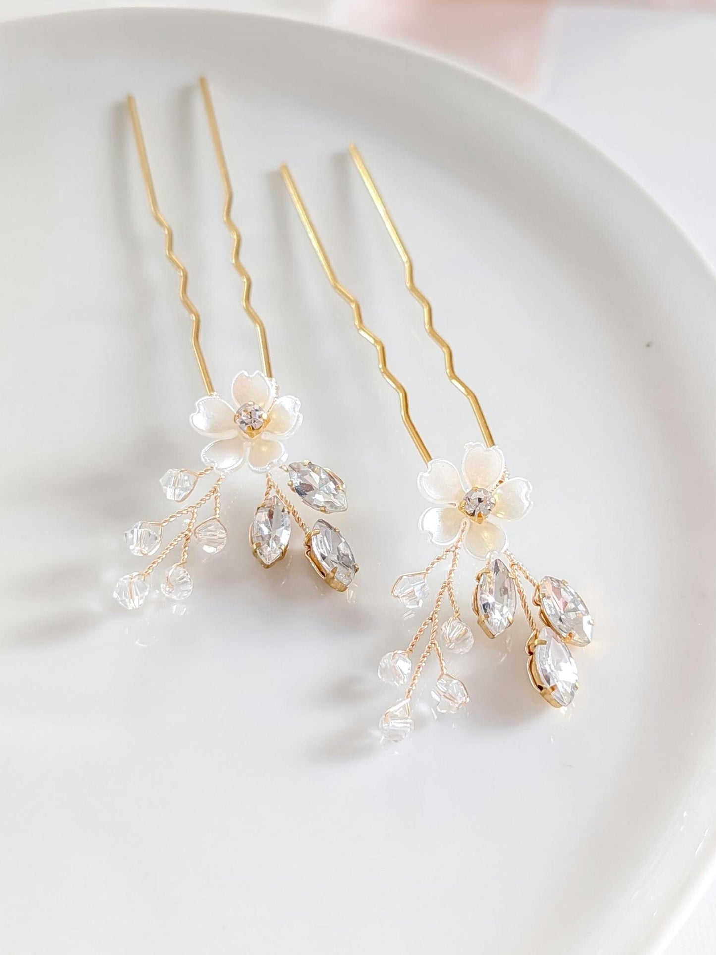 Poppy - Flower and Crystal Bridal Hair Pins (Set of 1-6)