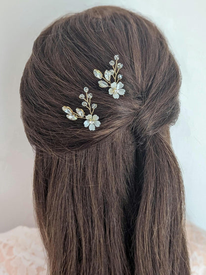 Poppy - Flower and Crystal Bridal Hair Pins (Set of 1-6)