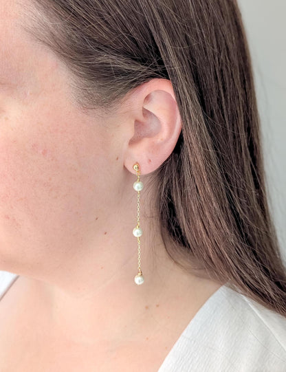 Elle - Dainty Pearl Bridal Earring Long Wedding Jewelry