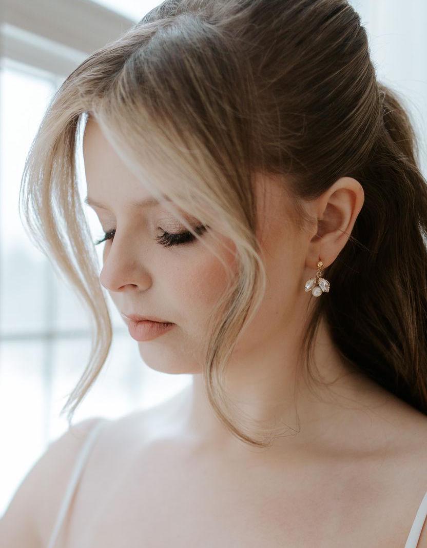 Ava - Crystal Bridal Earrings with Pearl Accents