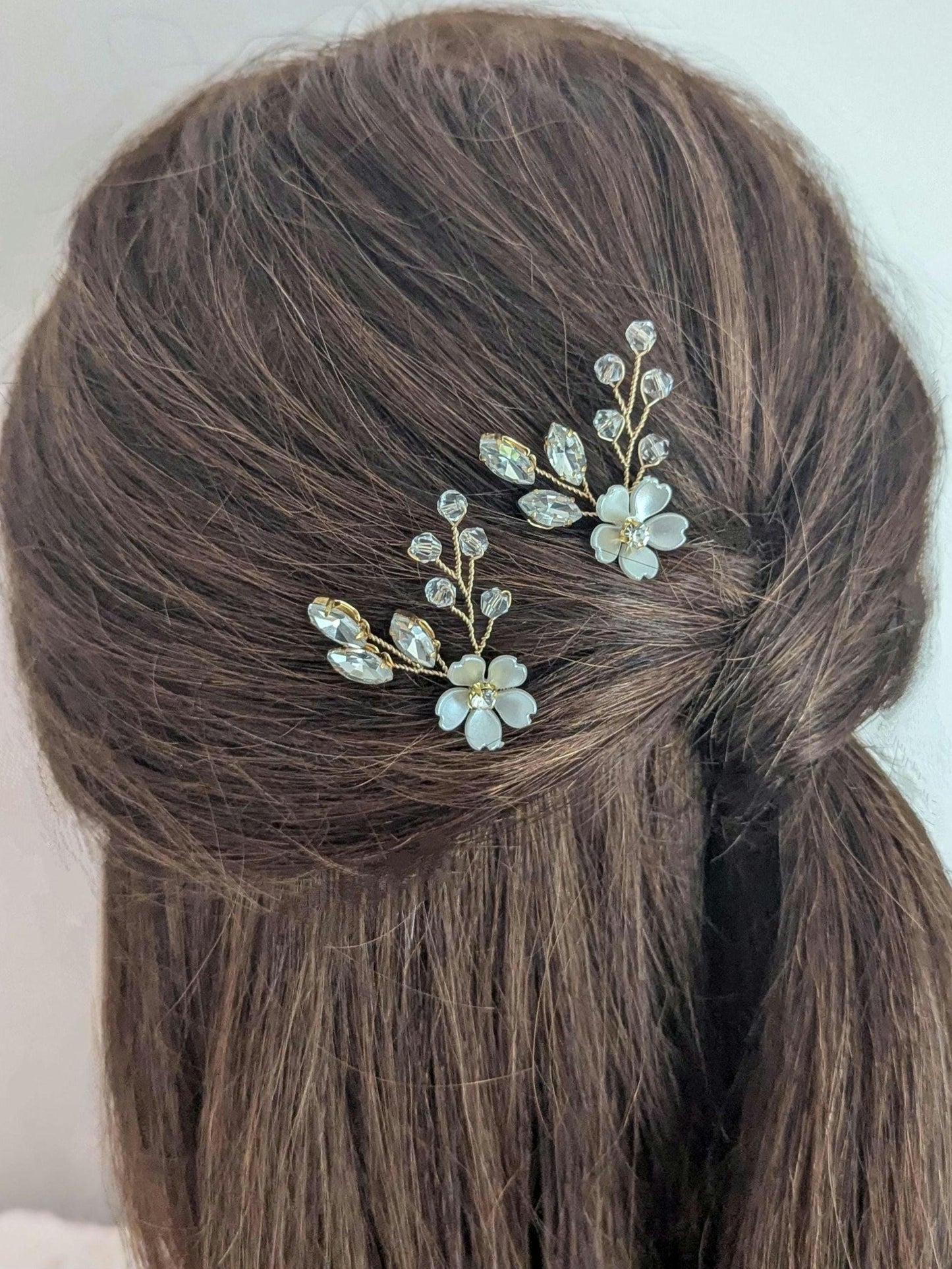 Poppy - Flower and Crystal Bridal Hair Pins (Set of 1-6)