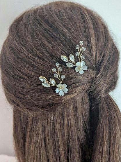 Poppy - Flower and Crystal Bridal Hair Pins (Set of 1-6)